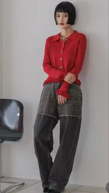 LOWRYSFARM 와이드 스트레이트 데님 그레이 L 사이즈