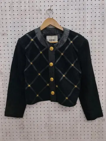 버블리 구제 의류 GONI 골드 버튼 램 가죽 노카라 자켓