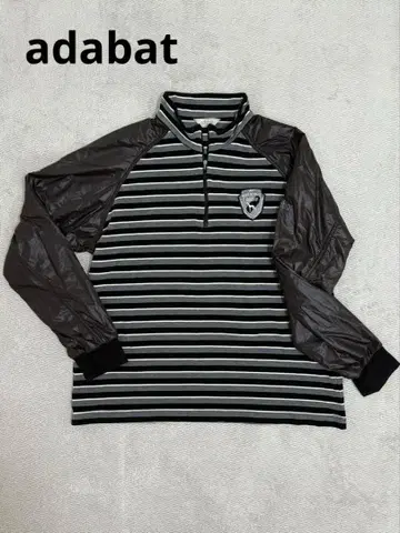 아다바트 소매 이소재 긴팔 하이넥 셔츠 보더 표미기모 LL