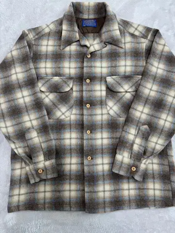 70s PENDLETON 보드 셔츠 브라운 블루 옴브레 L