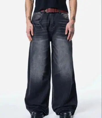 MENES 다크 그레이 와이드 레그 데님