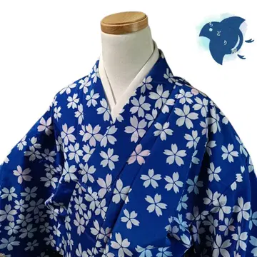 C15 치도리야 기모노 코몬 단의 워셔블 기모노 화학 섬유 꽃 파랑