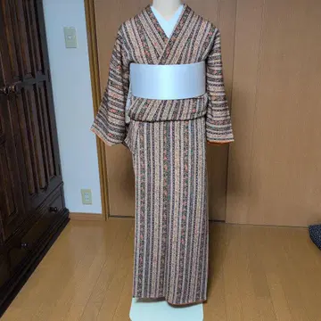 코몬 기모노 스트라이프 꽃무늬 조합
