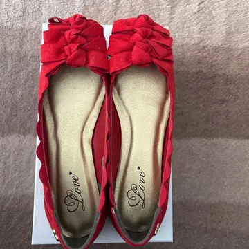 리본 포함 레드 플랫슈즈 24.5cm