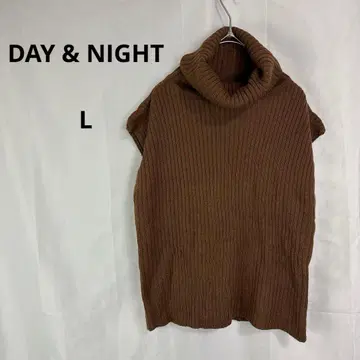 DAY & NIGHT 터틀넥 슬리브리스 리브 니트 [ L ] 브라운
