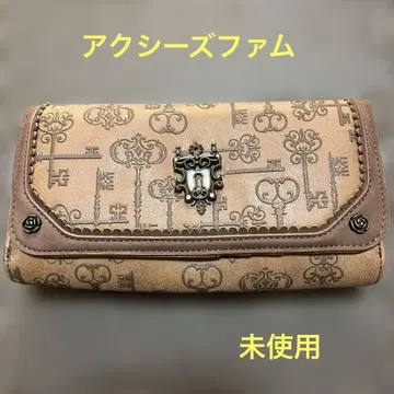 미사용 엑시즈팜 가마구치 열쇠 구멍 앤티크 장지갑 열쇠 모티브 브라운