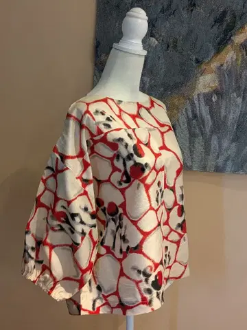 순수 실크 메이센 기모노 리메이크 7부 소매 풀오버 블라우스 상의