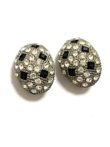 빈티지 서양 블랙 크리스탈 장식 오벌 귀찌 아르데코풍