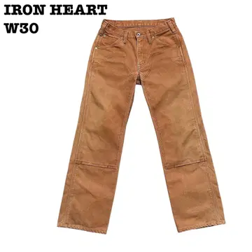 IRON HEART 더블니 로거 청바지 헤비 온스 W30 브라운