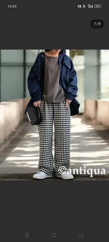 새상품급 antiqua 블랙과 화이트 체크 무늬 와이드 팬츠