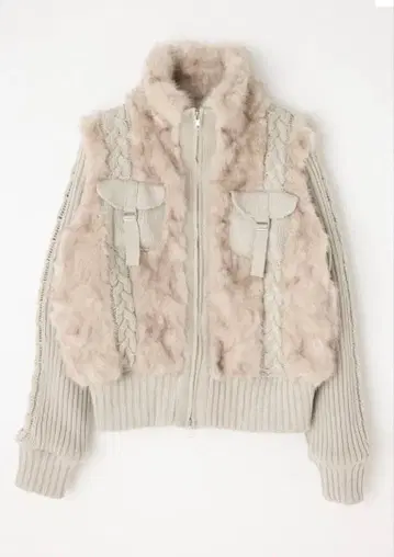러그아젬 CABLE KNIT FAUX FUR BLOUSON IVORY