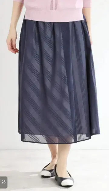 Reflect 스트라이프 패턴 시어 스커트 (네이비)