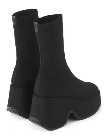 통굽 니트 미들 부츠 블랙 23.0cm