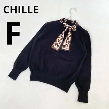 CHILLE 칠 스카프 리본 긴팔 니트 무지 블랙 F