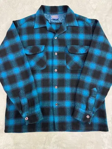 60s PENDLETON 보드 셔츠 파랑 x 블랙 옴브레 M