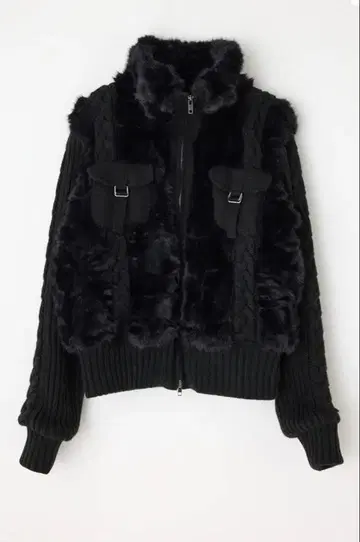 LAGUAGEM CABLEKNITFAUX FUR BLOUSON 블랙