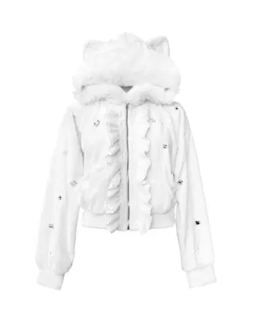 미셸 마카롱 비쥬 고양이 귀 후드티 화이트 프리 사이즈