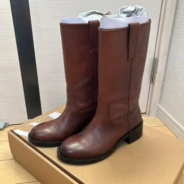 브라운 가죽 롱 부츠
