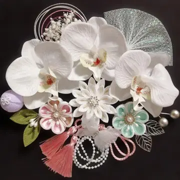 츠마미자이쿠와 팔레놉시스 머리 장식 성인식 결혼식