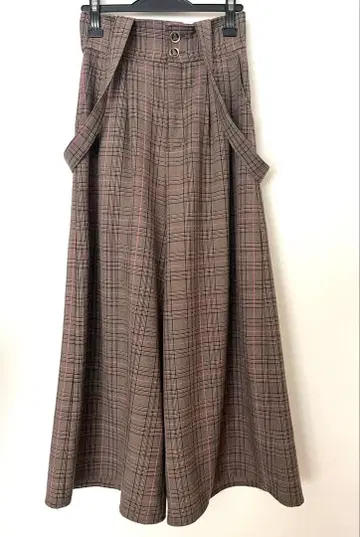 체크 무늬 하이웨스트 와이드 팬츠 오버롤