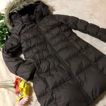유니클로 울트라 라이트 다운 자켓 롱 브라운 후드 퍼 XL