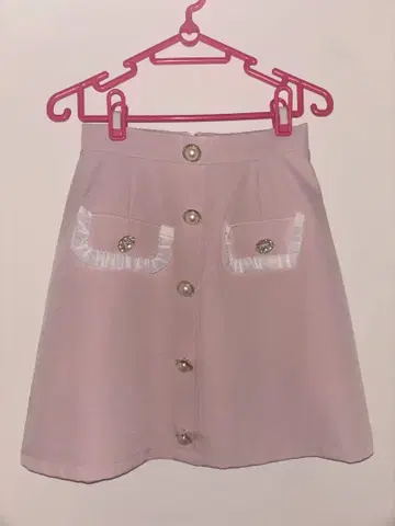 Ank Rouge 핑크 미니 스커트 버튼 프릴