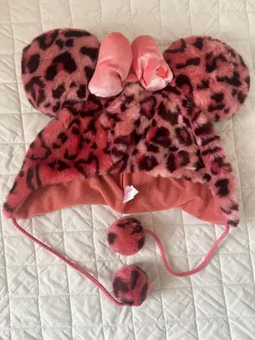 디즈니 팬캡 미니 핑크 레오파드 퍼 모자