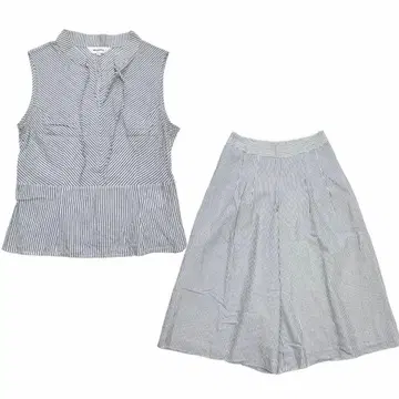 ensuite 셋업 슬리브리스 블라우스 가우초 팬츠 스트라이프