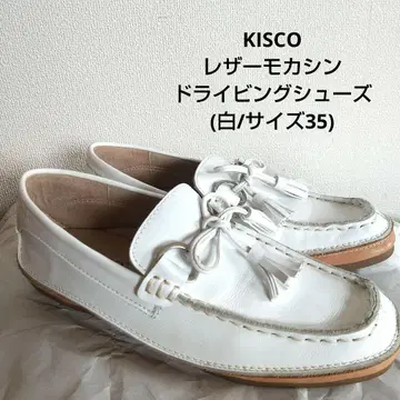 KISCO 가죽 모카신 드라이빙 슈즈 (화이트/사이즈 35)