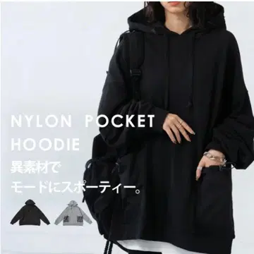 안티카 나일론 포켓 후디 블랙