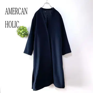 아메리칸 홀릭 [ M ] V넥 롱 코트 슬릿 네이비 울 혼방