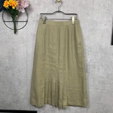 [ 새상품급 ] BBNY 롱 스커트 플리츠 S 베이지 무지 린넨 100%