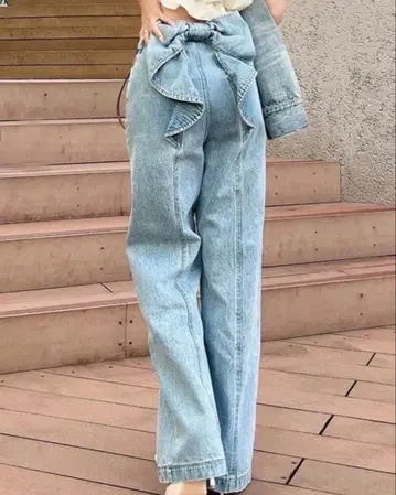 [ RESEXXY ] 백리본 데님 팬츠 (아이스 블루)