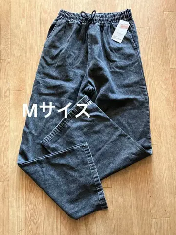 새상품 블랙 와이드 팬츠 허리밴딩 M 사이즈 블랙 데님