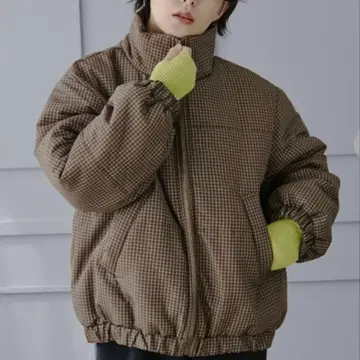 새상품 택 포함 시마무라 megumi 충전솜 체크 자켓 브라운 M