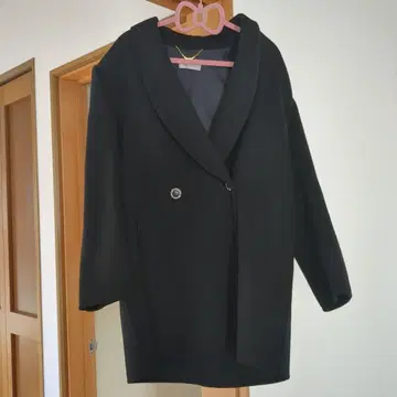 블랙 더블 브레스트 롱 코트