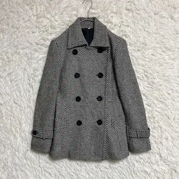 헤링본 무늬 P 코트 (S) 울 혼방 더블 버튼 숏 기장