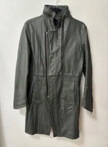 토네이도 마트 가죽 롱 코트 카키 소가죽