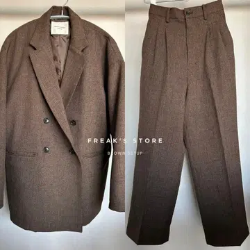 브라운 더블 브레스트 자켓 팬츠 셋업