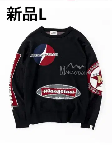 새상품 Manastash 로고 니트 L 블랙
