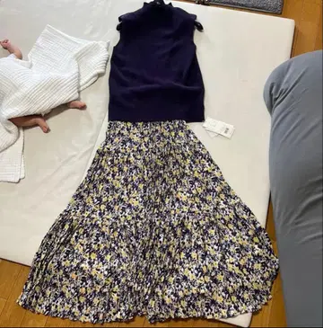 미사용 새상품 미라 오웬 롱 꽃무늬 원피스 셋업 슬리브리스