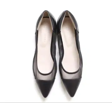 블랙 메쉬 가죽 플랫슈즈