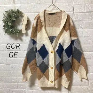 GORGE 니트 가디건 아가일 패턴 가을/겨울 버튼 아우터 두꺼운 원단