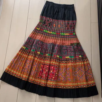 희귀 몽족 에스닉 롱 플레어 스커트