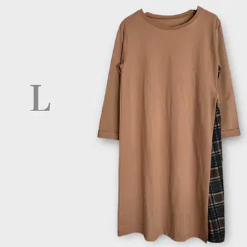 체크 절개 롱 원피스 브라운 L