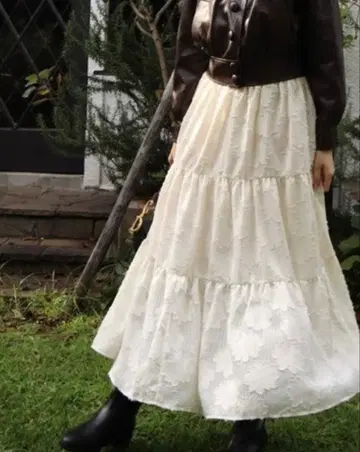 epine 자카드 허리 개더 롱 스커트