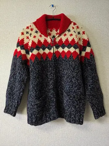 50s 다이아 무늬 카우친 울 자켓 니트