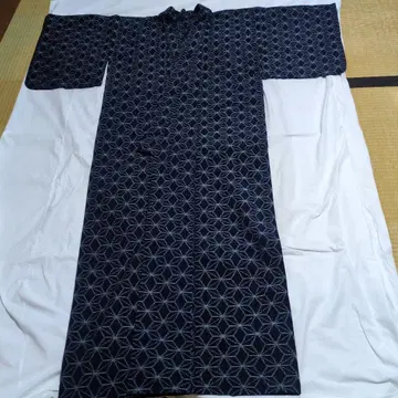 네이비 컬러 린넨 아사노하 무늬 카스리 기모노