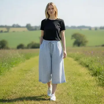 무인양품 스트라이프 와이드 팬츠 허리밴딩