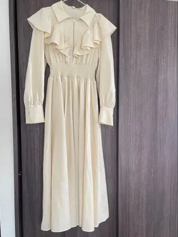 rienda 아이보리 프릴 셔츠 원피스 롱 기장